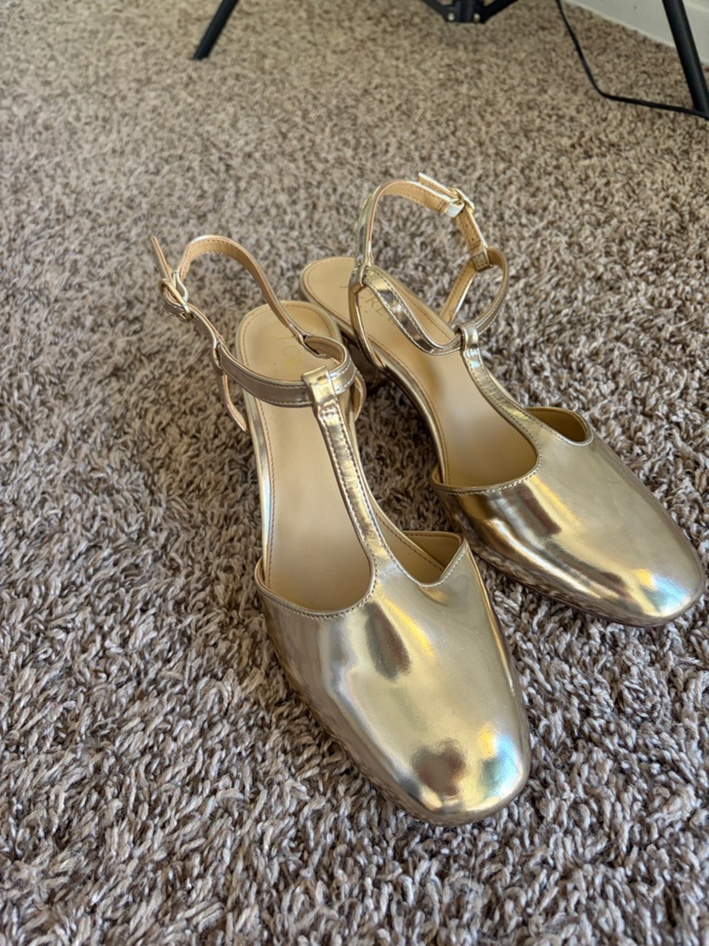 J. Crew Metallic Gold T-Strap Slingback Heels